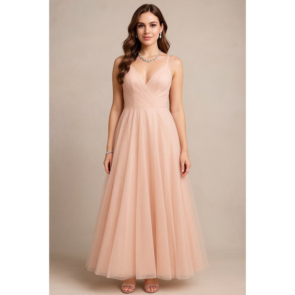 Hitherto Formal Gown Womens Blush Pink Tulle Romantic Bridal Dress Size 4